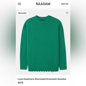 NWT Naadam XS Kelly Green Luxe Cashmere Oversized Crewneck Sweatet